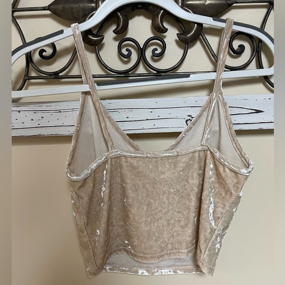 Forever 21 Cream/Tan Velvet Tank Top Crop Top, Size Small - Picture 2 of 5